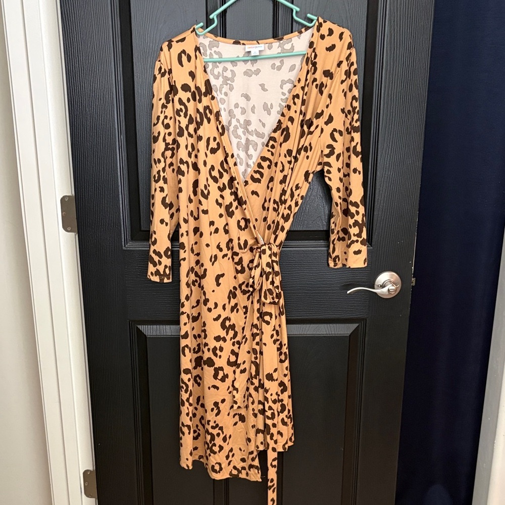 LuLaRoe Tan and Black Animal Print Long Sleeve Dress
